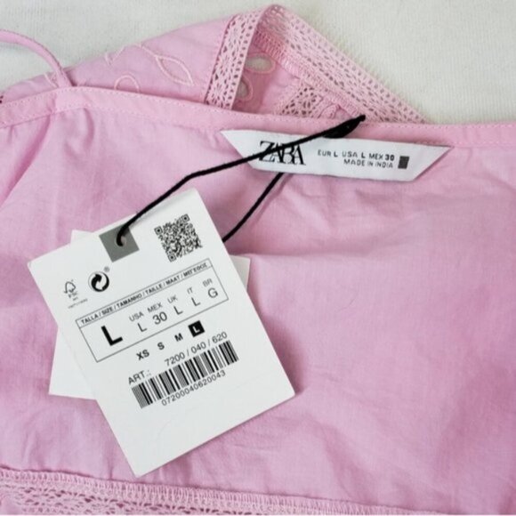 New Zara Pink Eyelet Cropped Tank Top Size Large Barbie Romantic Summer - Picture 9 of 12